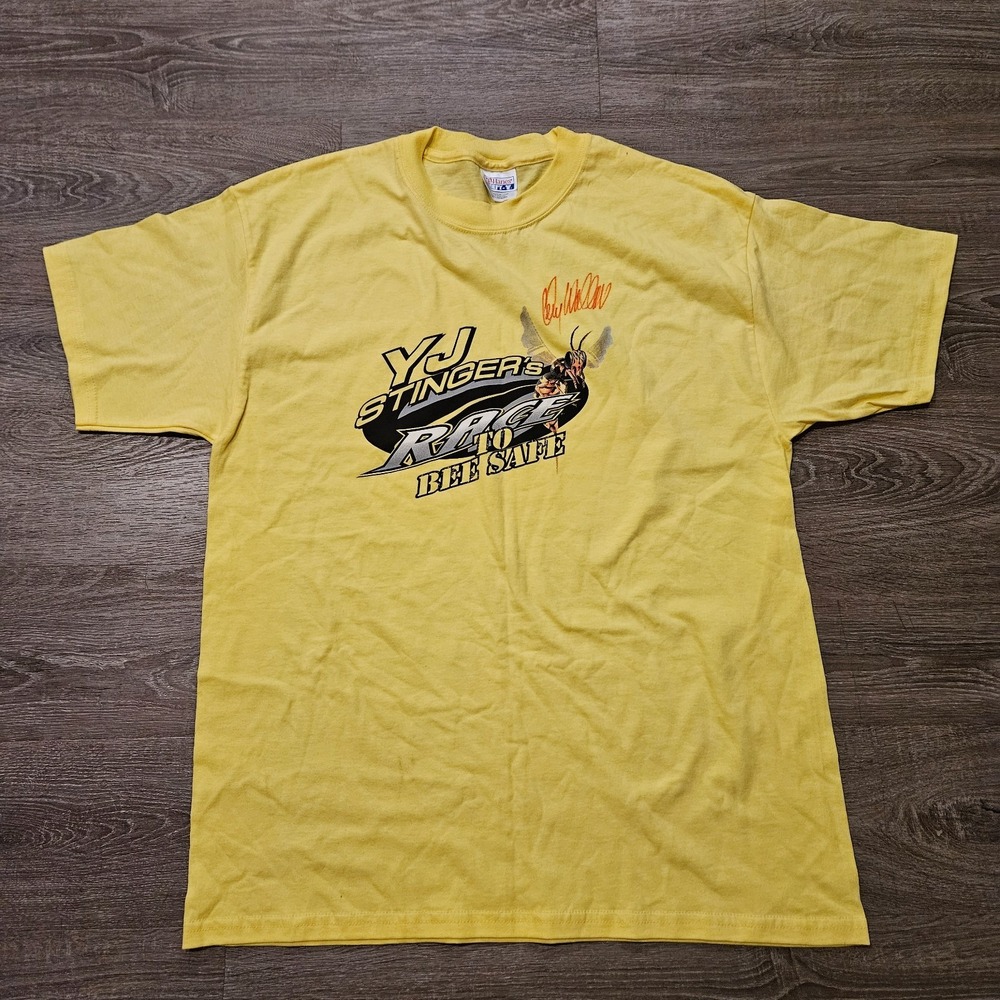 Vintage Kenny Wallace Signed YJ Stinger Race To Bee Safe NASCAR Shirt L